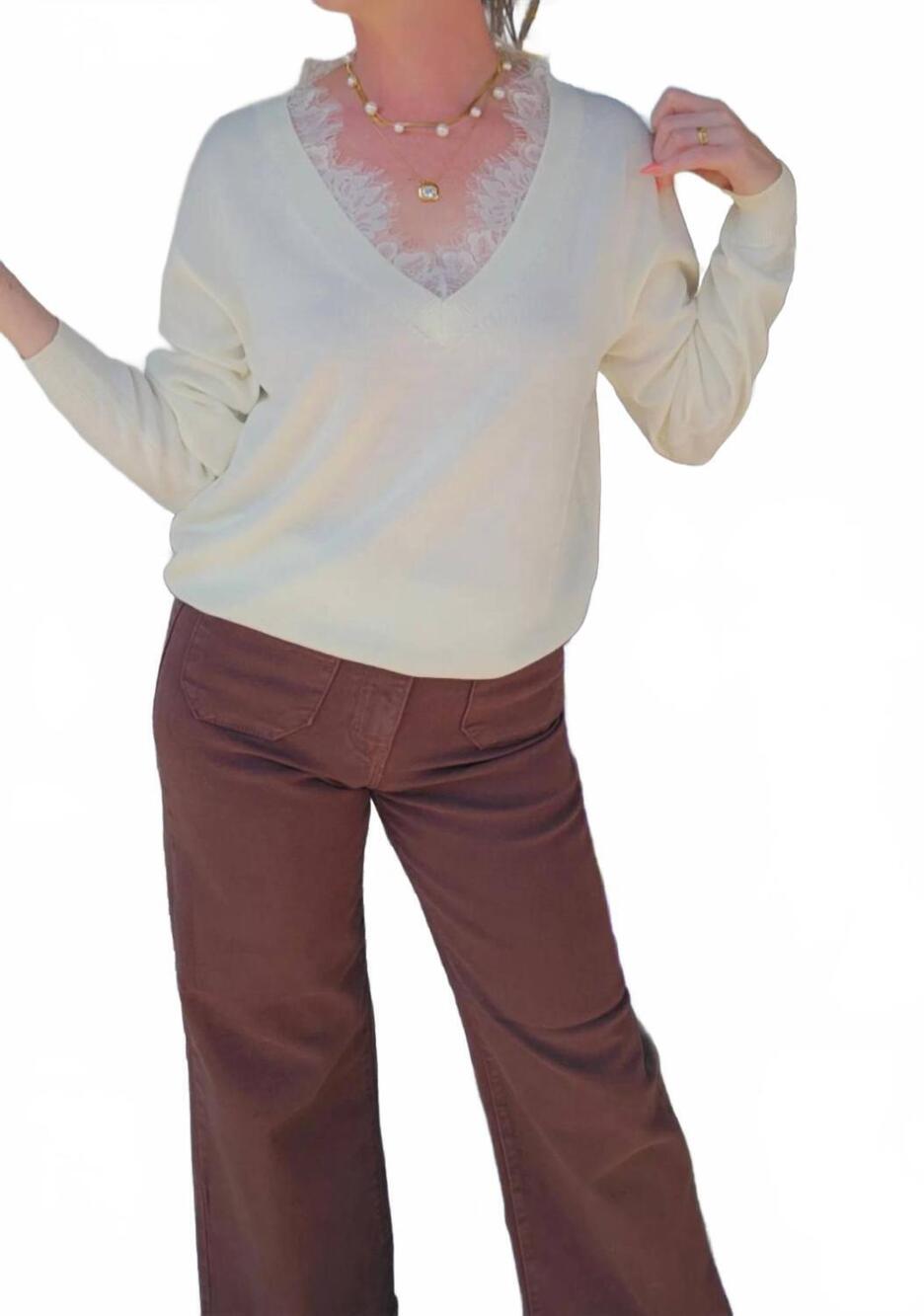 NEW LUCY PARIS lace trim knit top in ivory